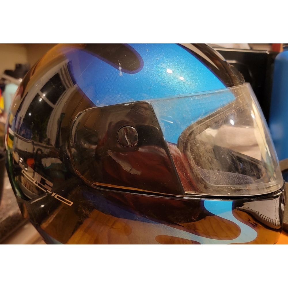 HJC Full Face Motorcycle Helmet Black Blue Flame Graphic Snell M90 DOT Size XL - Picture 9 of 13